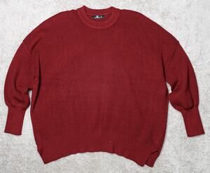 Boutique Dark Red Oversized Crew Neck Bubble Sleeve Raw Seams Sweater Womens M